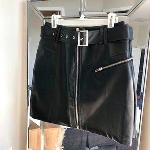 Black Faux Leather Buckle Detail Mini Skirt